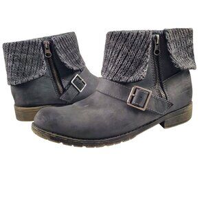 Rocket Dog Women's Tobie Distressed Black Fold Over Sweater Ankle Boots‎ Size 7